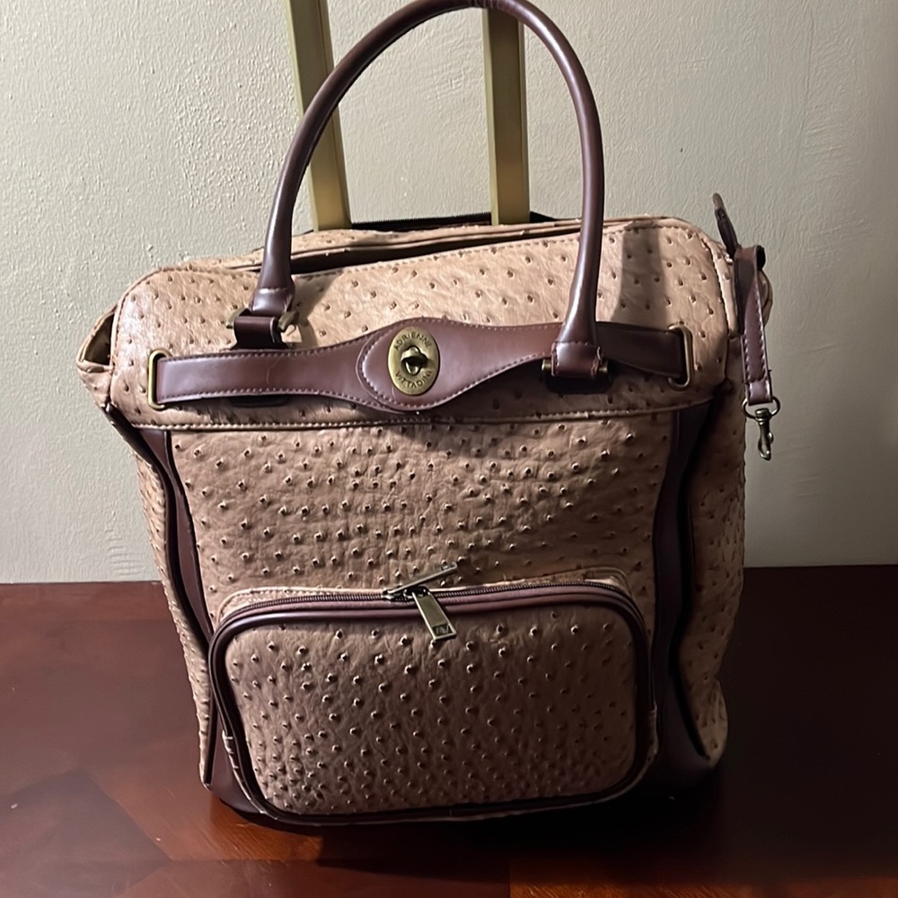 Adrienne Vittadini Faux Ostrich Leather Rolling Weekender Bag